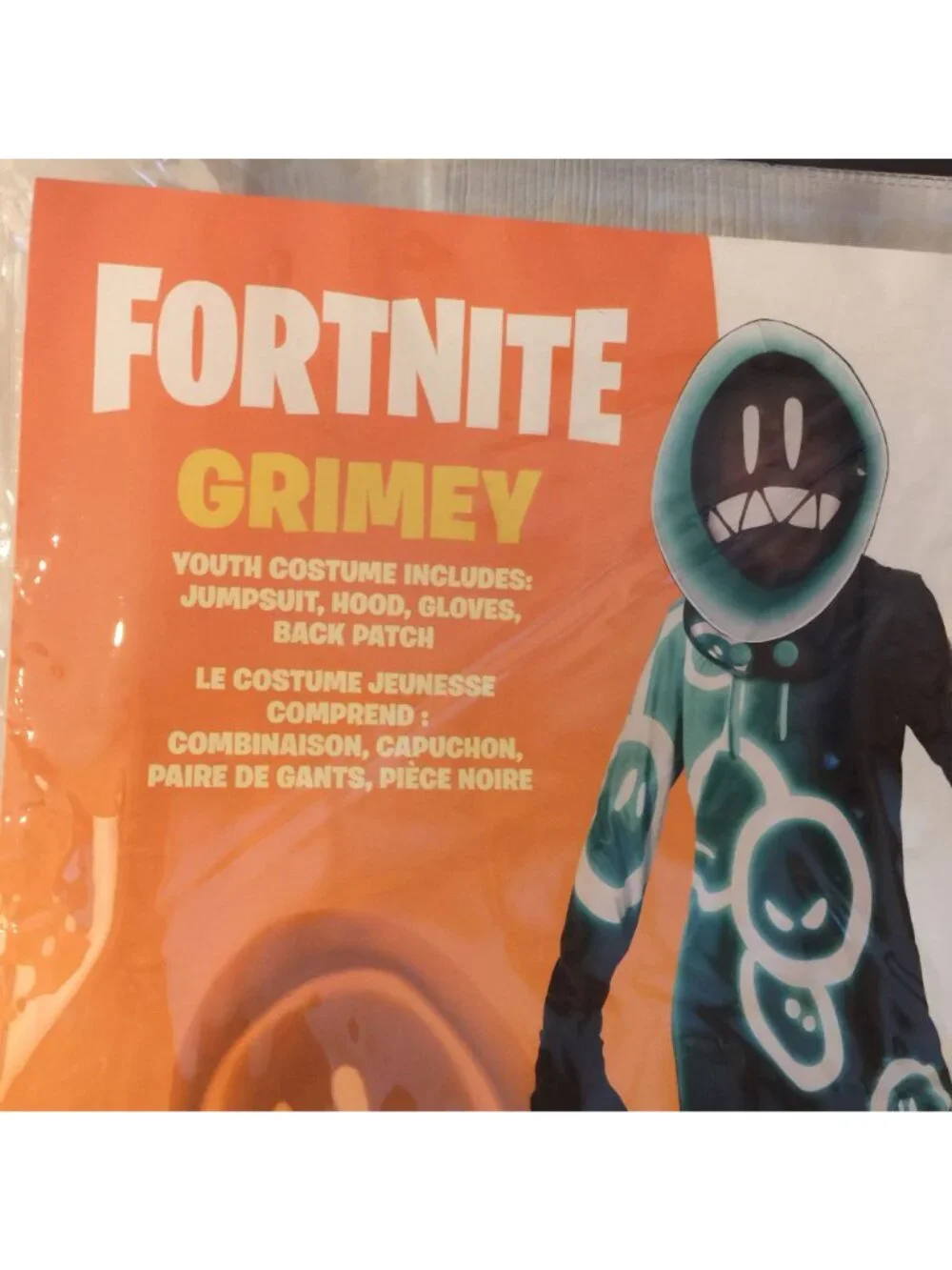 FORTNITE Grimey Kids Youth Large 10-12 Jumpsuit Hood Gloves Back Patch